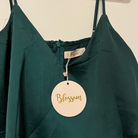 Emerald Green Frill Spaghetti Strap Midi Dress with zip up back BNWT - Picture 2 of 6